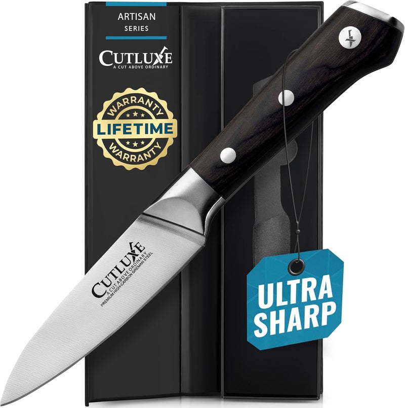 Cutluxe Paring Knife, 3.5" Small Kitchen Peeling Knife with Razor Sharp Blade – High Carbon German Steel, Full Tang, Ergonomic Handle Design – Artisan Series - Image 1
